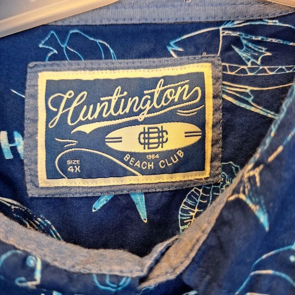 Huntington Beach Club Shirt  Men's‎ 4XL Blue Fish Ocean Print
